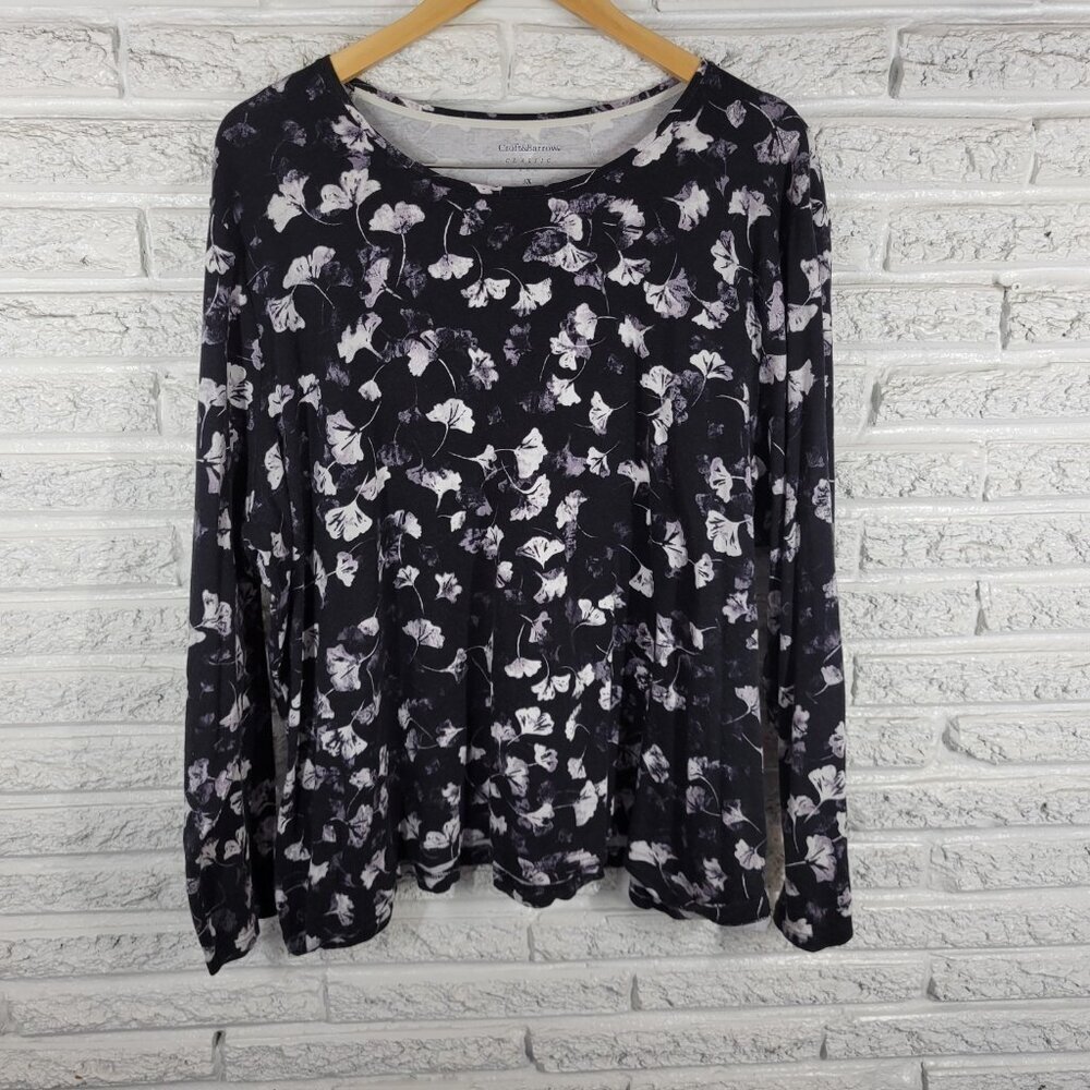 Croft Barrow Womens Top 3X Plus Tee Classic Long Sleeve Black Gray FLO256E
